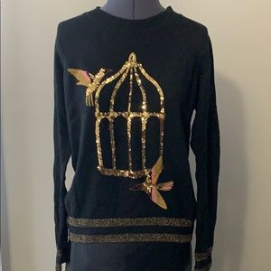 Black & Gold Sequin Bird Sweater